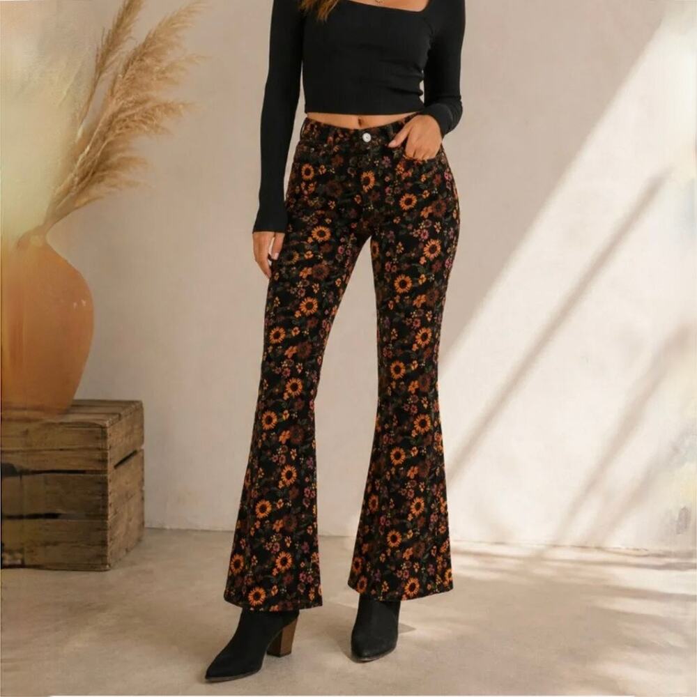 Wrangler High Rise Fierce Flare Corduroy Pants - Midnight Floral - Flowers - 12